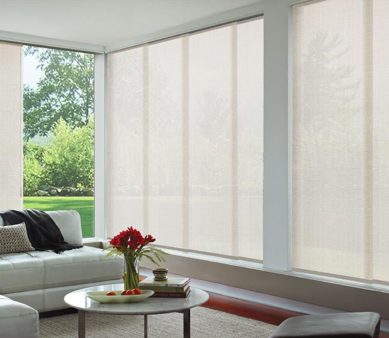 Panel blinds for sliding glass doors